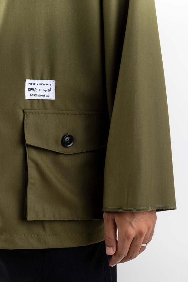 THAWB AND KWAR: Men's Type-01 Olive Drab Junayd Long Sleeve Tunic