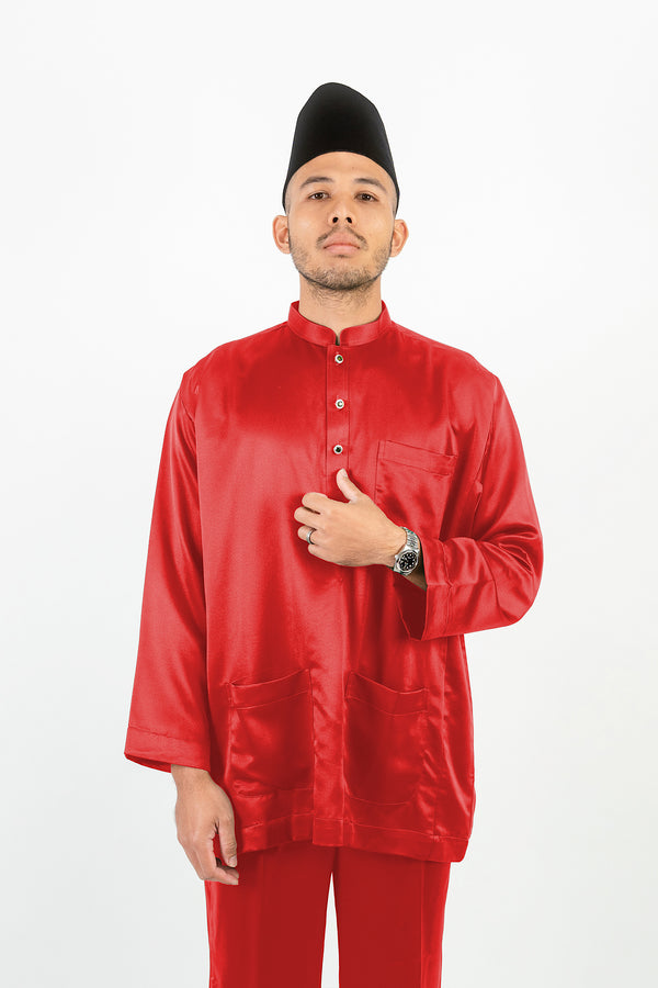 Baju Melayu Cekak Musang Sateen Red