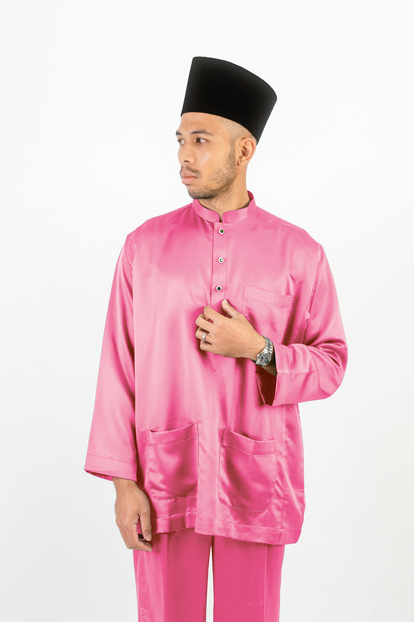 Baju Melayu Cekak Musang Sateen Pink
