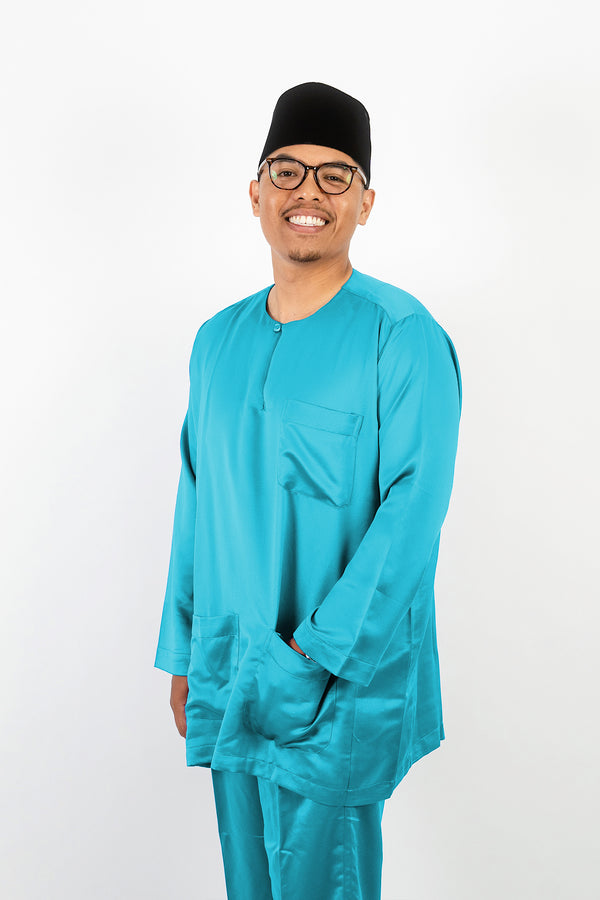 Baju Melayu Telok Blangah Sateen Cerulean